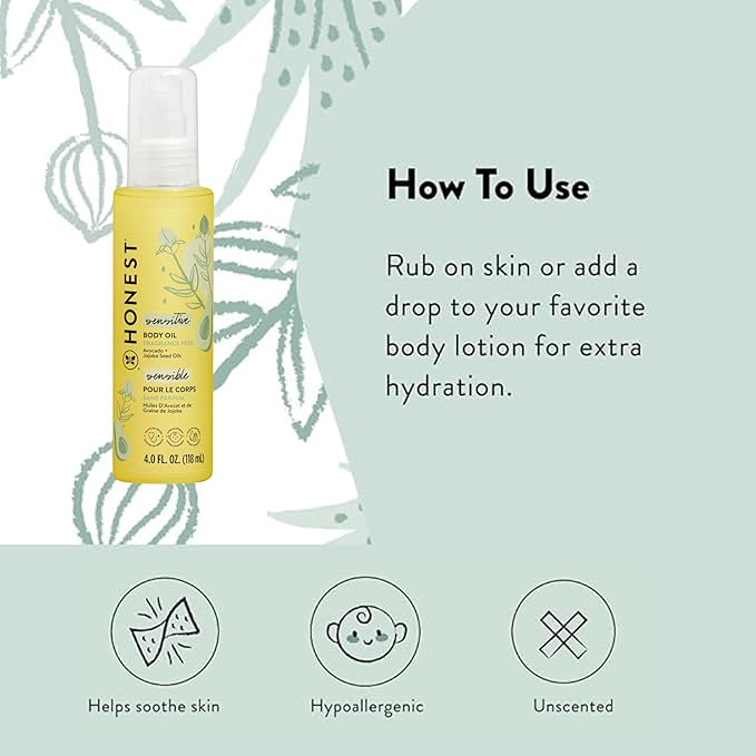 The Honest Company Fragrance Free Moisturizing Body Oil | Nourish + Soothe Baby's Skin | Plant-Based, Hypoallergenic, Vegan | 4.0 fl oz - Bloomnest