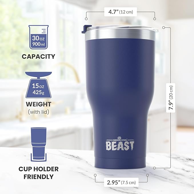 Beast 30 oz Tumbler Stainless Steel Vacuum Insulated Coffee Ice Cup Double Wall Travel Flask (Royal Blue) - Bloomnest