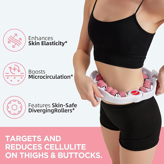 Cellulite Massage Tool Muscle Roller - Deep Fascia Massager & Dimpled Skin Remover for Legs, Thighs & Buttocks - Anti-Cellulite Roller, Smooth Skin, Pain Reliefs (Pink) - Bloomnest