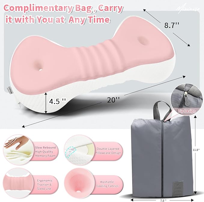 Neck Support Pillow, Cervical Neck Roll Memory Foam Pillow, Cervical Traction Device, Neck Pillow for Side Sleepers, Camping & Travel Pillow with Portable Bag - Bloomnest