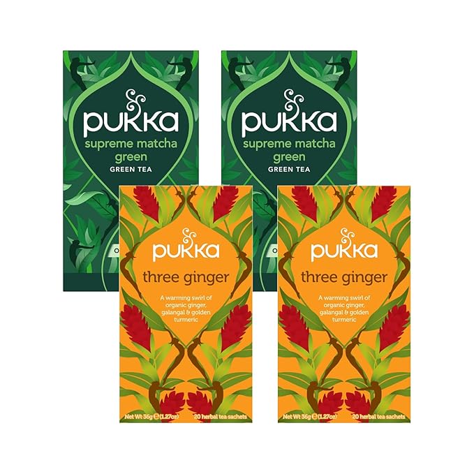 Pukka Tea Bags, Organic (Three Ginger, & Supreme Matcha Green) (2ea / 20ct) (Variety Pack) - Bloomnest