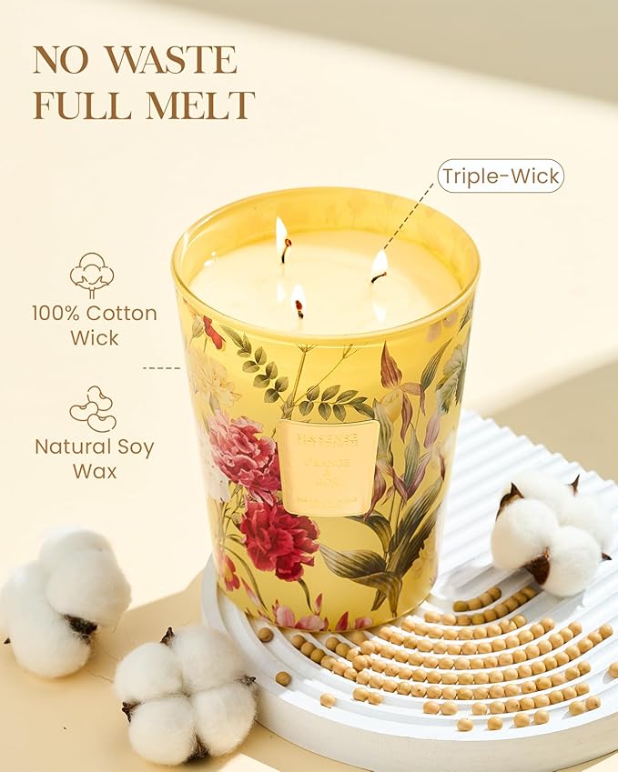 M&SENSE Extra Large Candle Orange Goji Scented, 3-Wick 35oz 150H Long Lasting, Natural Soy Aromatherapy Fall Winter Candle for Stress Relief, Home Fragrance Housewarming Gifts - Bloomnest