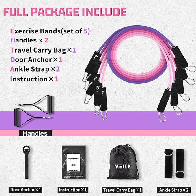 VEICK Resistance Bands, Exercise Bands, Workout Bands, Resistance Bands for Working Out with Handles for Men and Women, Exercising Bands for Fitness Weights Work Out at Home - Bloomnest