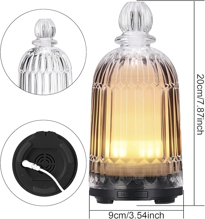 Glass Essential Oil Diffuser, Ultrasonic Aroma Diffuser Glass Cover & Plastic Reservoir with 7 LED Color Changing Light, Auto Shut-Off for Home Office Spa, 120ml(Black Base) DOUDING
