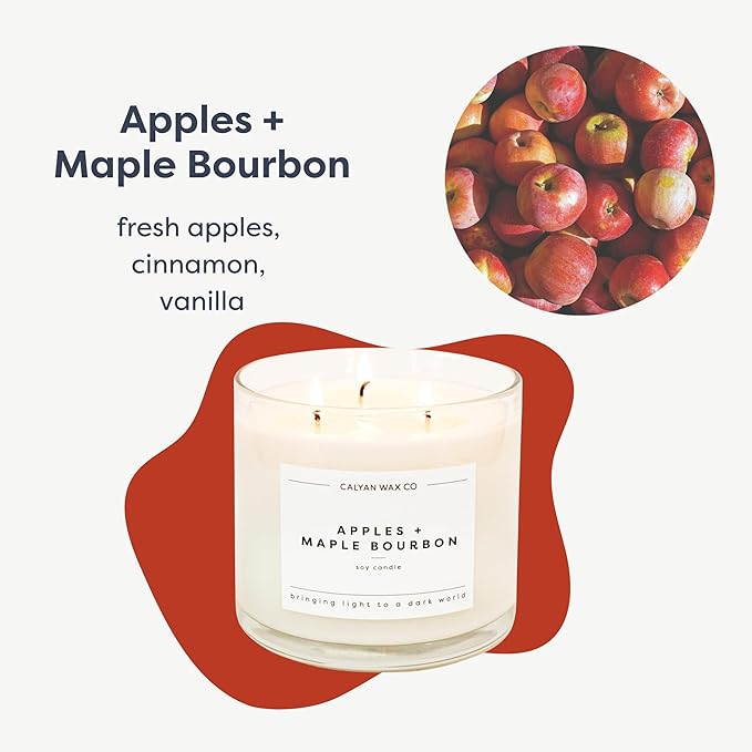 Calyan Wax Co. Apples & Maple Bourbon 3 Wick Scented Candle - 43 Hour Burn - Luxury 3 Wick Soy Candles - Non Toxic Soy Wax Candles - Long Lasting Large Glass Jar Candle for Home - 14.9oz - Bloomnest