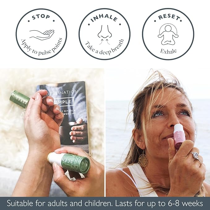 Scentered Aromatherapy Balm Stick Duo for Stress-Relief & Emotional Balance - Roll On Essential Oil Blends of Rose & Chamomile - Aromatherapy Gifts for Women - De-Stress & Love - Bloomnest
