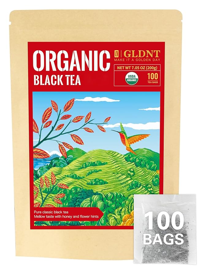 GLDNT Organic Black Tea Bags, Natural Organic Black Tea, Smooth & Mellow Flavor, Caffeinated, Hot & Iced Tea, 100 Count - Bloomnest