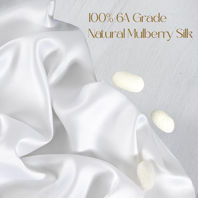 ZIMASILK 100% Pure Mulberry Silk Pillowcase 2 Pack, Soft and Smooth,Both Sides Premium Grade 6A Silk,600 Thread Count,with Hidden Zipper for Men and Women Family (Standard 20"x26", White) - Bloomnest