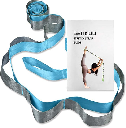 SANKUU Yoga Straps Stretching Strap with 12 Loops Workout Poster, Straps for Stretching Physical Therapy Equipment Long Stretch Out Bands for Exercise, Pilates and Gymnastics for Women Men - Bloomnest