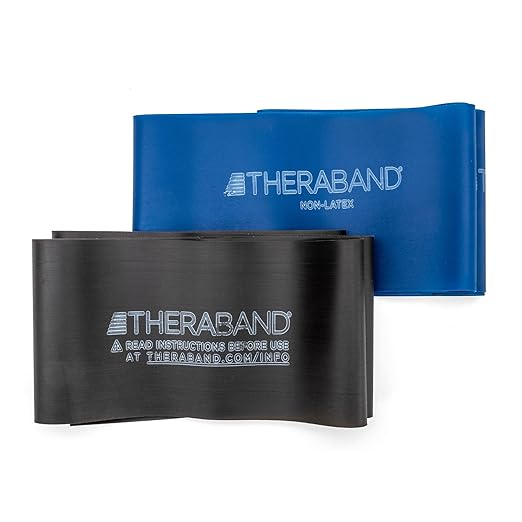 THERABAND Resistance Bands Set, Advanced Kit, Blue, Black, Non-Latex Elastic Bands for Exercise & Physical Therapy, Strength Training Bands for Upper & Lower Body Fitness