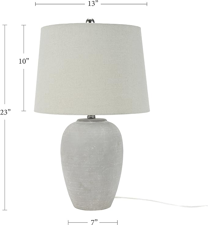Nourison Home 23" Vintage Grey (White Washed) Ceramic Pot Table Lamp for Bedroom, Living Room, Dining, Office, with Grey Shade - Bloomnest