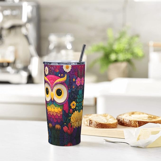 Owl Tumbler with Lid and Straw 20 oz Stainless Steel Cup Insulated Tumbler Coffee Mug for Home Office or Car Christmas Birthday Gifts - Bloomnest