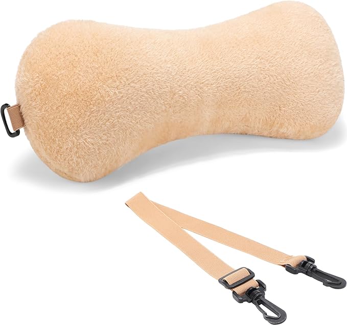 1 Pc Neck Pillow for Recliner Headrest Pillow Bone Shaped Chair Plush with Adjustable Strap Neck Support and Pain Relief Curve Head Cushion for Car Travel Airplane (Coffee) - Bloomnest
