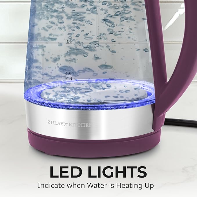 Zulay Kitchen Fast Boiling Electric Water Kettle - 1.7L, 1500W, Auto Shut-Off for Overboil & Boil Dry Protection, Cool-Touch Handle, 360° Base - Rapid Teapot Boiler For Coffee & Tea - Purple - Bloomnest