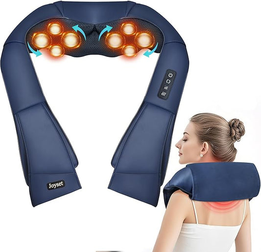 Joyset Shiatsu Neck and Back Massager with Heat,Electric Shoulder Massager for Pain Relief Deep Tissue,3D Kneading Massage with Cloth Cover Easy to Clean (Blue) - Bloomnest