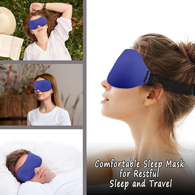 DTS Sleep Mask for Men Women Side Sleepers Eye Mask Zero Eye Lash Pressure 3D Complete Light Blocking Night Blindfold with Adjustable Strap Soft Shade Cover Sleeping Mask for Travel Nap Work Home Blue - Bloomnest