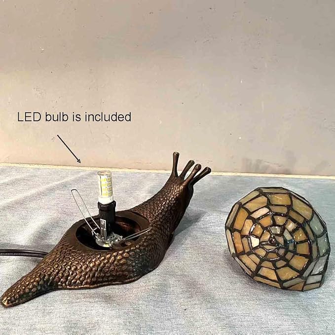 Bieye L10943 Land Snail Tiffany Style Stained Glass Accent Table Lamp for Home Decoration (Yellow, 10" D x 5" W x 5" H) - Bloomnest