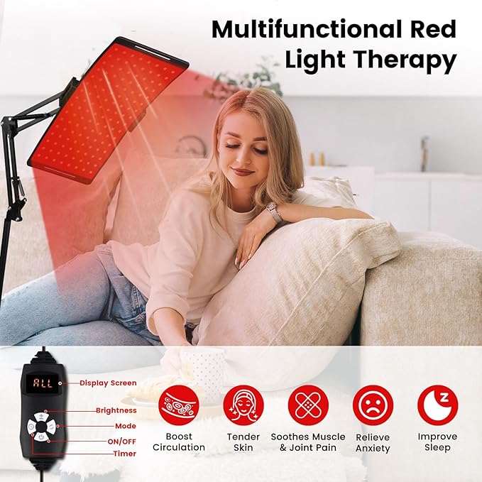 Red Light Therapy for Body & Face with Quick Clip, Infrared Light Therapy Lamp with Adjustable Stand, 660nm & 850nm Red Light Therapy Panel for Waist Knee, Muscle Recovery Bloomnest