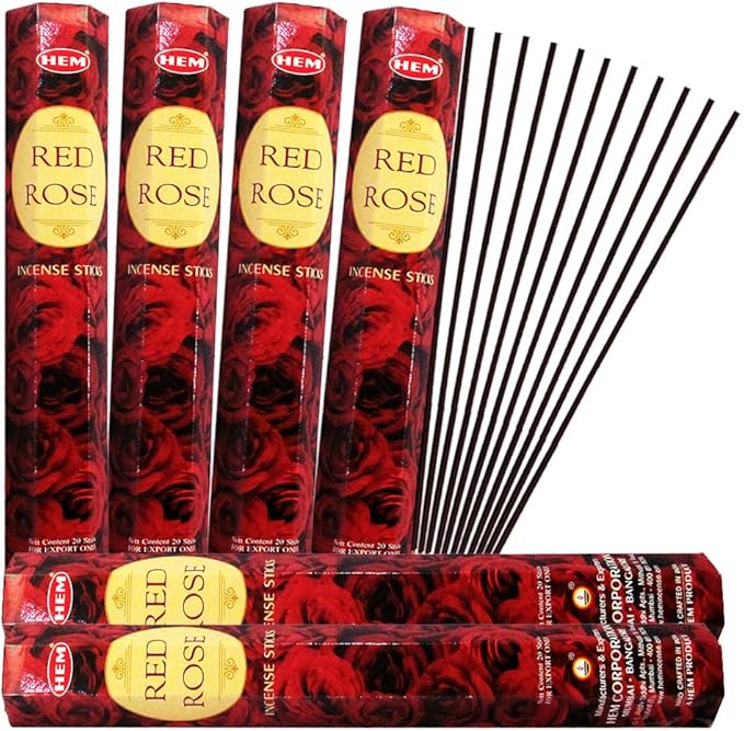 TRUMIRI Red Rose Incense Stick Bundle: 120 Count (6 Packets of 20 Sticks Each) with Trumiri Incense Holder TRUMIRI
