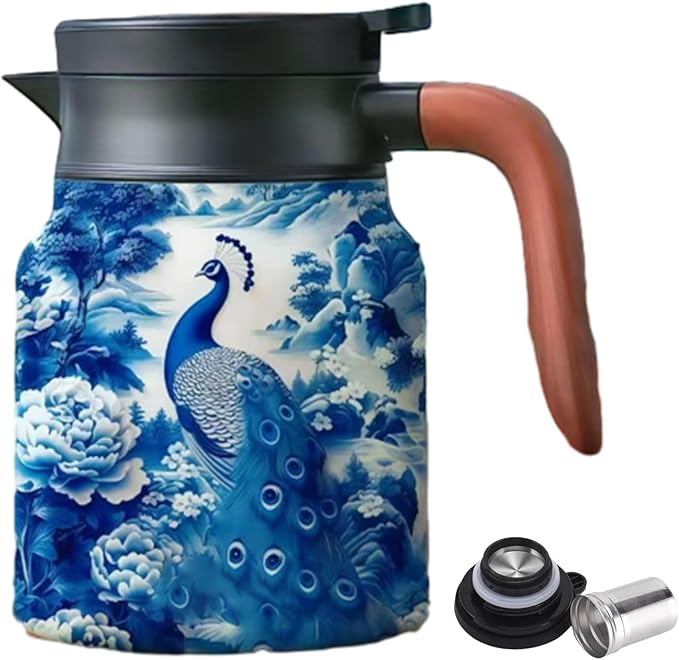 Vintage Floral Teapot with Built In Infuser, 2025 New Stainless Steel Thermal Teapot 1000ml Large Capacity to Meet Daily Needs (Pattern09)