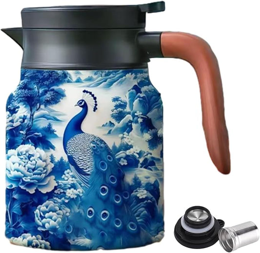 Vintage Floral Teapot with Built In Infuser, 2025 New Stainless Steel Thermal Teapot 1000ml Large Capacity to Meet Daily Needs (Pattern09)