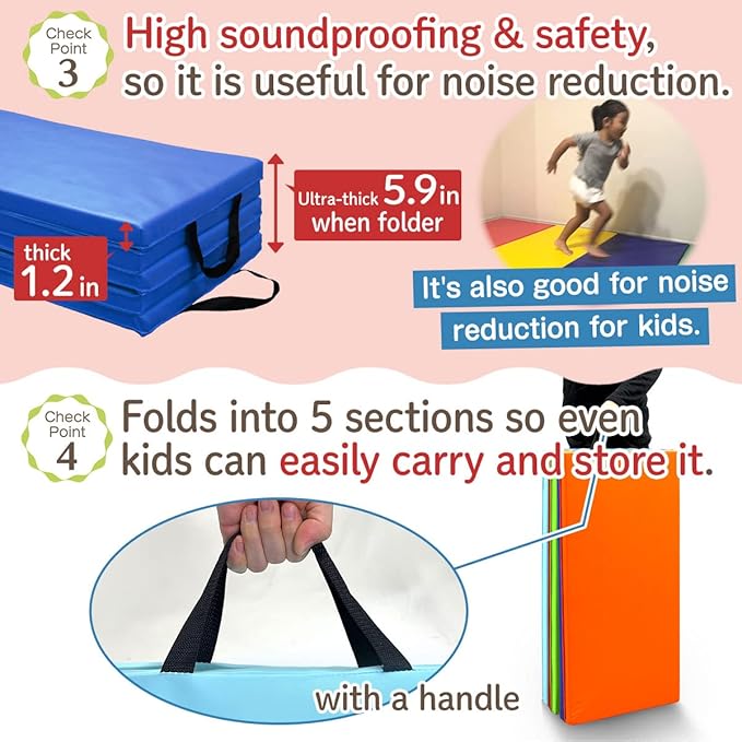Gymnastics Mat Folding Stretch Mats 75"x31"x1.2" Exercise Muscle Training Children Play Horizontal Bar Mat Yoga Sports Soundproof Home Use - Bloomnest