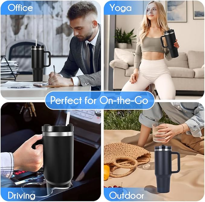 Ultimate 40oz All in One Tumbler - Leak-Proof Stainless-Steel Tumbler - Includes Silicone Boot, 3 Straws, 2 Straw Caps, & Cleaning Brush (Black) - Bloomnest