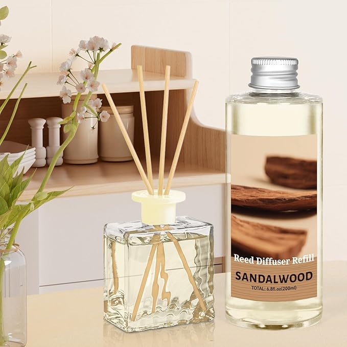 STRN Sandalwood Essential Oil Reed Diffuser Refill 200ml Long-Lasting Aromatherapy, Natural Fragrance Liquid with Eco-Friendly Bottle for Home, Bedroom, Spa - Bloomnest