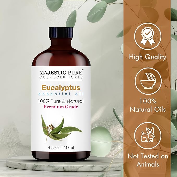 Majestic Pure Eucalyptus Essential Oil with Glass Dropper - Huge 4 Fl Oz - 100% Pure and Natural Eucalyptus Oil - Premium Grade Essential Oils for Diffuser, Aromatherapy, Soap and Candle Making - Bloomnest