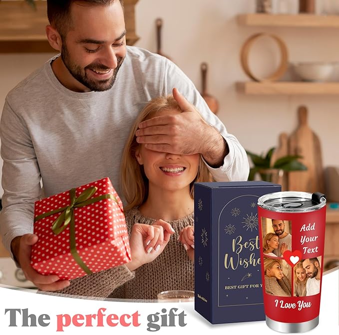 Personalized Tumbler with Pictures Text, Custom Photo Stainless Steel Coffee Tumbler, Coffee Travel Mug Cup 20 Oz Custom Gifts for Fathers Day Christmas Birthday for Dad Mom Kids - Bloomnest