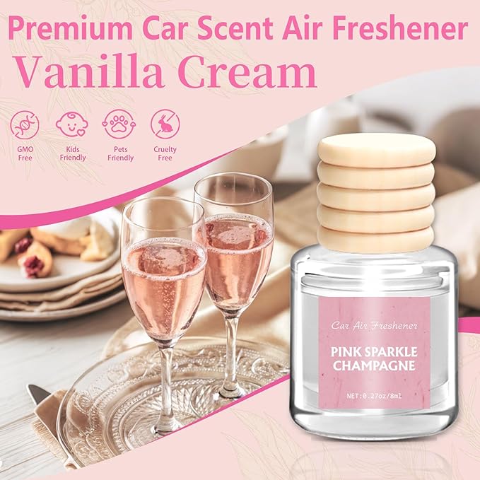 AROIC Car Air Freshener - Pink Sparkle Champagne Fragrance, 6 Pack Long Lasting Essential Oil Fragrance Diffuser, Hanging Cute Automotive Perfumes Interior Decor, Pink Car Accessories for Women & Men - Bloomnest