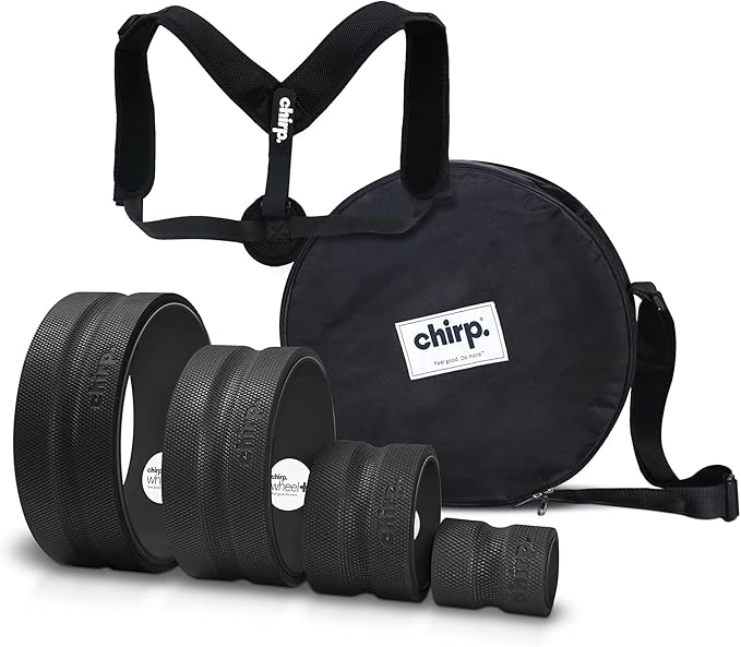 Ultimate Back + Neck Bundle, 4-Pack Chirp Wheel Massage Rollers, Carrying Case, Upper Back Posture Corrector, Includes Focus, Muscle Massage, and Gentle High Density Foam Rollers, Up to 500 lbs, Black - Bloomnest
