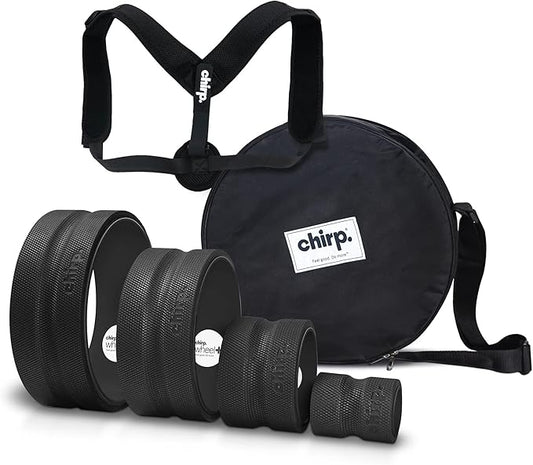 Ultimate Back + Neck Bundle, 4-Pack Chirp Wheel Massage Rollers, Carrying Case, Upper Back Posture Corrector, Includes Focus, Muscle Massage, and Gentle High Density Foam Rollers, Up to 500 lbs, Black - Bloomnest