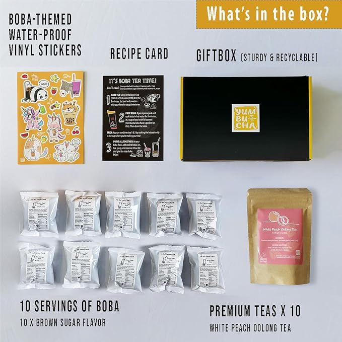 YUMBUCHA Boba Kit Set - DIY Tea Making Kit With White Peach Oolong & Tapioca Pearls - Create 10 Delightful Drinks - Exquisite Loose Leaf Teabags Included - Gift Set for Tea Lovers - Bloomnest