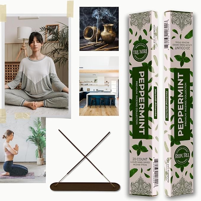 Peppermint Incense Sticks - Total 40 Insence-Sticks - Dual Pack of 20 Insense - Inciensos - Inscents - Natural Non Toxic Ingredients - Incents - Incence - Inscense - Insents TRUMIRI