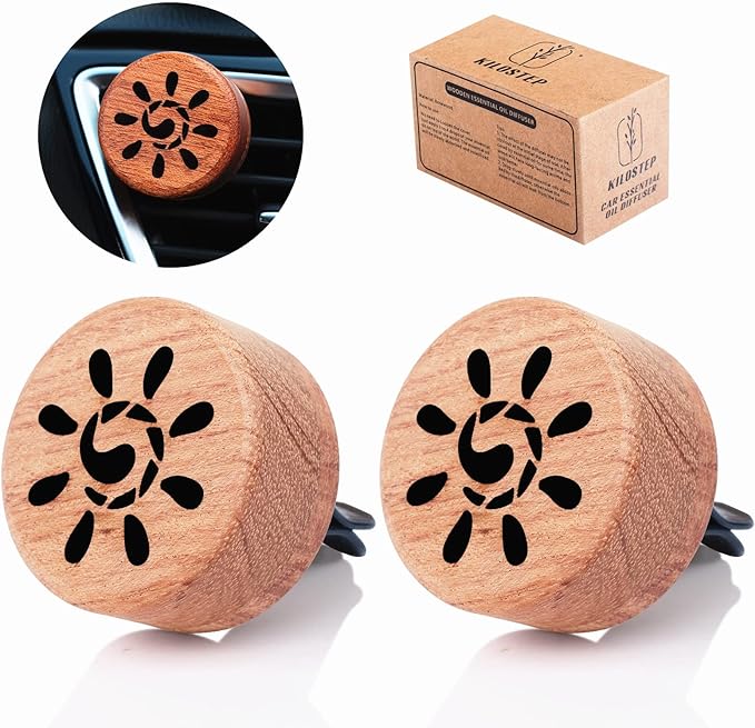 Essential Oil Car Diffuser, 2 PCS Sunshine Car Aromatherapy Sun Wood Diffuser with Vent Clip - Bloomnest
