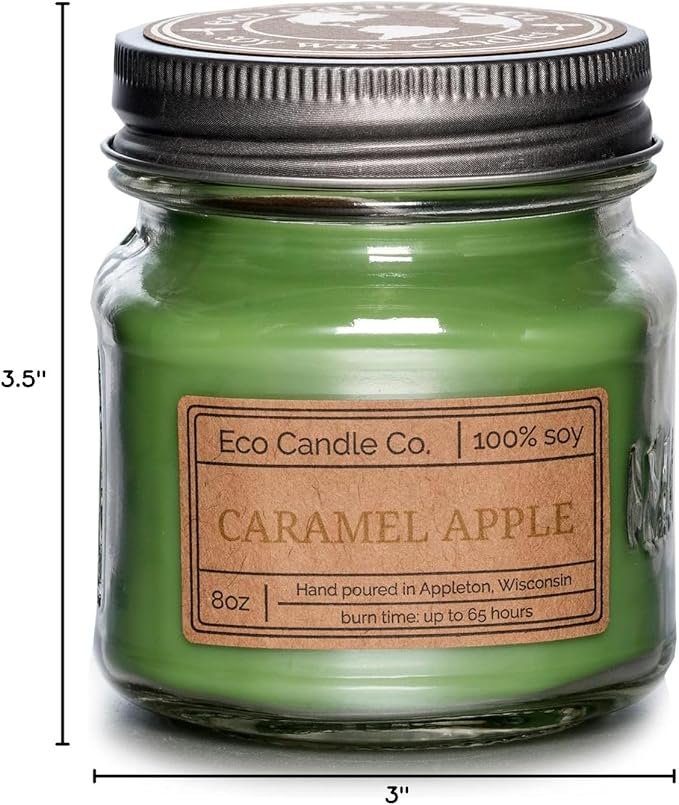 ECO CANDLE CO. Recycled Candle, Caramel Apple, 8 oz. - Scents of Granny Smith Apples and Creamy Caramel - 100% Soy Wax, No Lead, Kraft Paper Label & Lid, Hand Poured, Phthalate Free, Midwest Soybeans - Bloomnest
