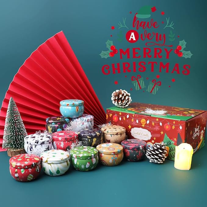 12PCS Christmas Scented Candles, 2.5OZ Jar Candles, 12 Christmas Fragrances Candle Set for Women, Mom, Grandma, Godmother, Coworker, Teacher - Bloomnest