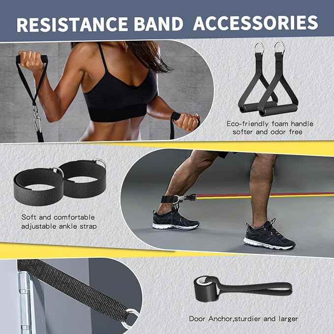 WHATAFIT Resistance Bands, Exercise Bands，Resistance Bands for Working Out, Work Out Bands with Handles for Men and Women Fitness, Strength Training Home Gym Equipment - Bloomnest