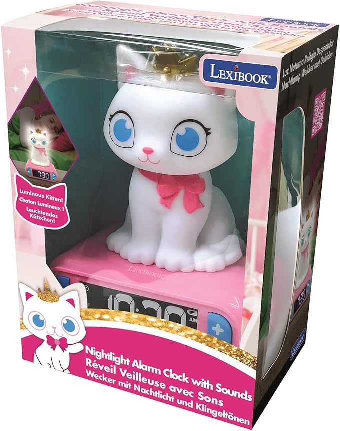 LEXiBOOK - Kitten Digital Alarm Clock for Kids with Night Light Snooze, Childrens Clock, Luminous Cat, White and Pink Colours - RL800KT - Bloomnest