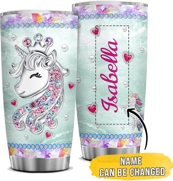 wowcugi Personalized Unicorn Tumbler Cup With Lid 20oz 30oz Custom Unicorn Jewelry Drawing Stainless Steel Double Wall Vacuum Insulated Tumblers Coffee Travel Mug Birthday Christmas Customized Gifts - Bloomnest