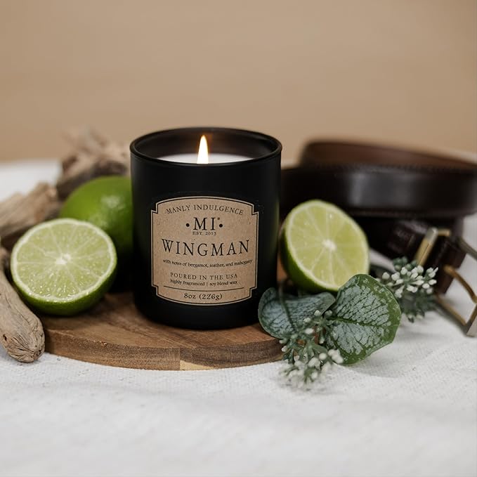 Manly Indulgence Wingman Scented Candles for Men, Premium Soy Blend Wax, 45H Burn, Candles for Home Scented, Gift-Ready Packaging - Made in The USA - Bloomnest