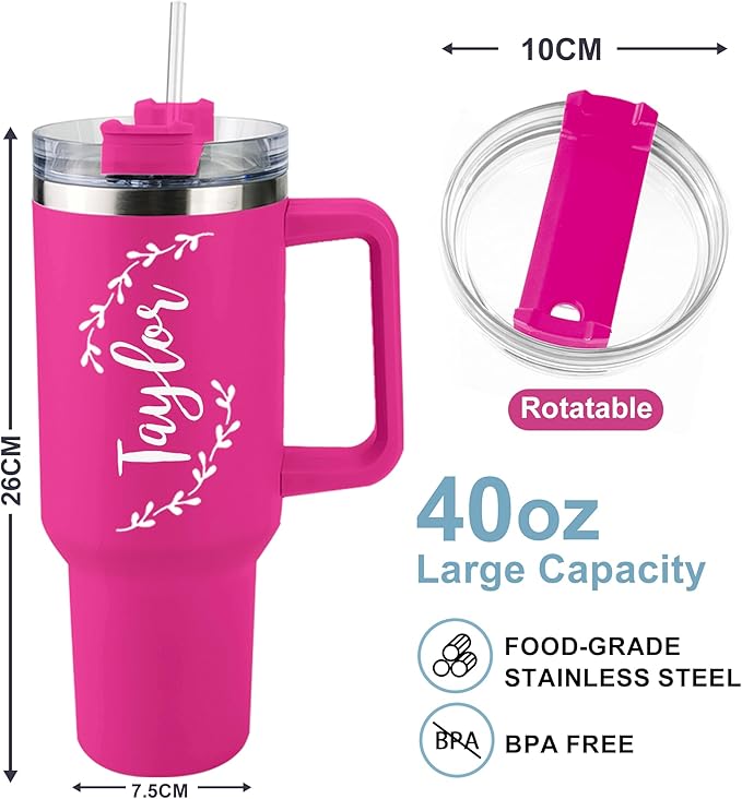 ThermoThrill Ships Next Day, Personalized 40 Oz Tumbler with Handle and Straw Custom Tumbler with Text Stainless Steel Mug Birthday Gifts for Women - Bloomnest