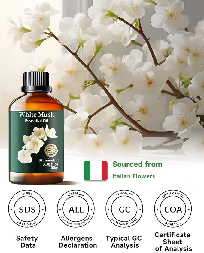 Mumianhua White Musk Oil 100% Pure- Therapeutic Grade Aromatherapy White Musk Essential Oil for Diffuser, Skin & Body Care, Women & Men, Natural Perfume & Candle Making 3.38 Fl Oz - Bloomnest