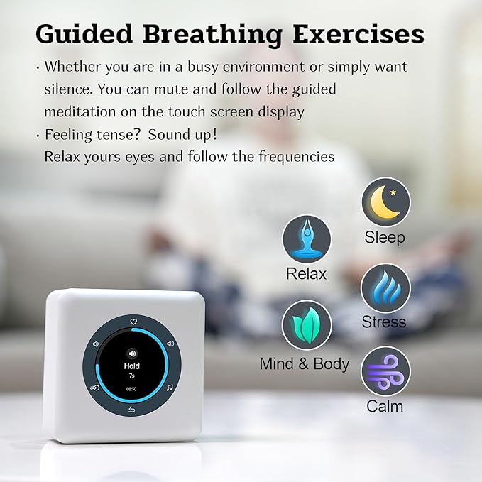 Kipcush Portable White Noise Sound Machine with Intelligent Color LCD Touch Screen, Guided Breathing, Alarm Clock. 24 Soothing Sounds, up to 24 Hours Battery Life & Sleep Music for Adults/Babies - Bloomnest