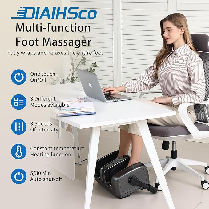 Foot Massager, Deep Shiatsu Massage, Kneading and Rolling Foot, Calf and Arms, Relieves Muscle Tension, Helps to Comfort and Relax, Suitable for Home or Office Use