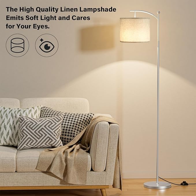 60" Floor Lamps with Remote Control & Bulb, Colors Temperature & Brightness Adjustable, Gray Shade & Silver Pole - Bloomnest