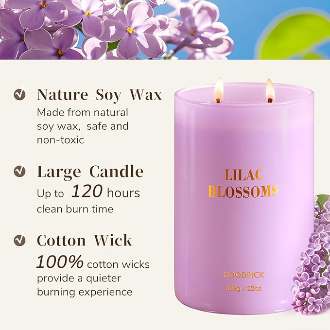 Goodpick Lilac Scented Candle, Mothers Day Soy Wax Candle, 22oz Long Burning 120H for Home Scented, Gifts for Women - Bloomnest