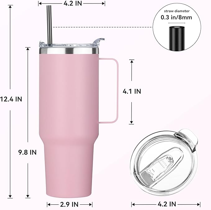 HASLE OUTFITTERS 40 oz Stainless Steel Tumbler with Handle, Vacuum Insulated Tumblers Bulk, Reusable Double Wall Travel Coffee Mug, Durable Powder Coated Water Bottle(Pink, 1) - Bloomnest