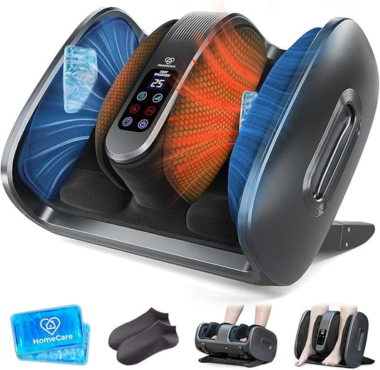 HomeCare Shiatsu Foot Massager with Heat & Ice Therapy - Gray, Deep Kneading for Plantar Fasciitis & Neuropathy Relief, Adjustable Intensity, Feet/Leg/Calf/Ankle at Home/Office,Gifts for Women, Men - Bloomnest